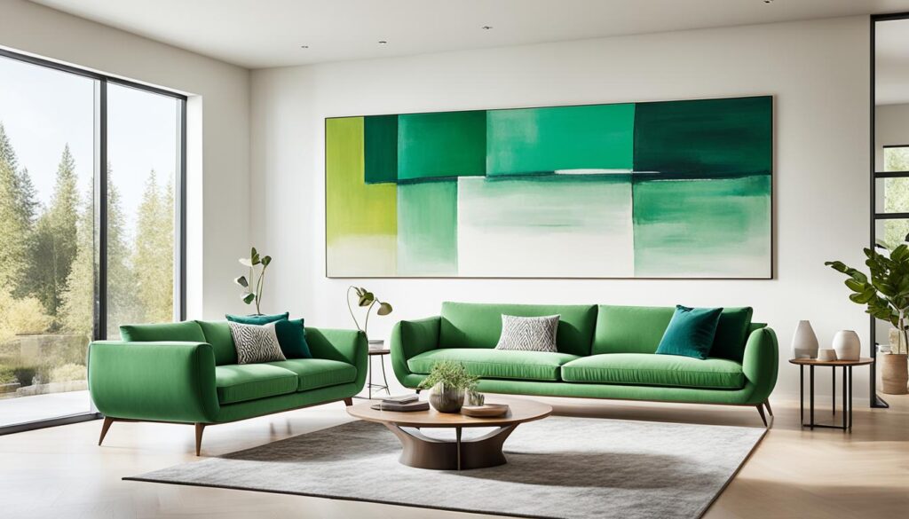 Green interior decor with Indigenous art